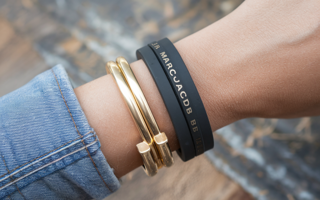 Chic and Modern: The Marc by Marc Jacobs Black Rubber Gold End Cap Bangle